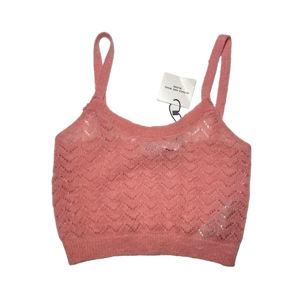 NEW Zara Tank Crop Top Women's Size Small Pink Wool Alpaca Blend Pointelle Knit