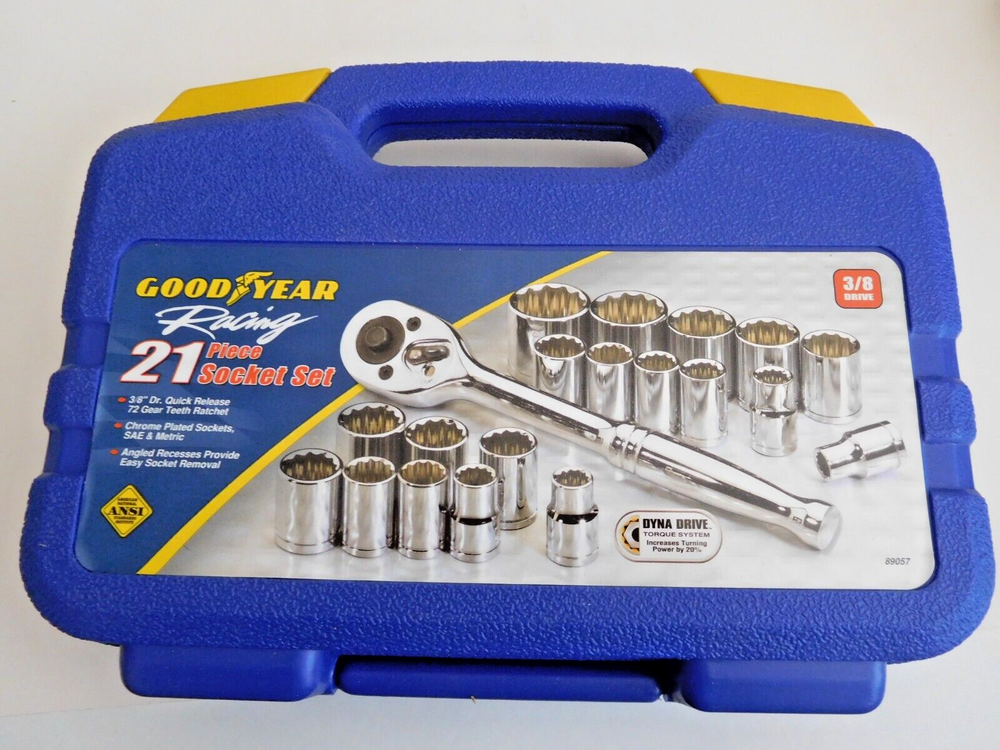 New Good Year Racing Chrome Plated 21 pc 3/8 socket set -SAE & Metric-image