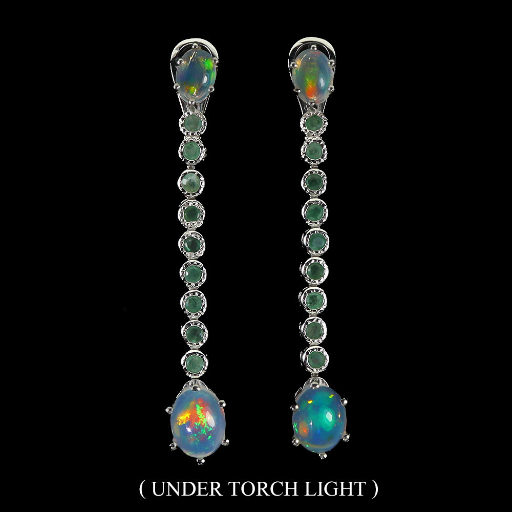 Valentine 925 Silver Earrings Oval Fire Opal 9x7mm Emerald Gemstone Jewelry