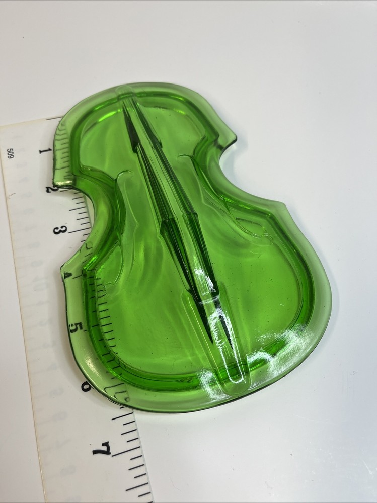 Dell Green Glass Violin Candy Jar Lid Only With Edge Chips
