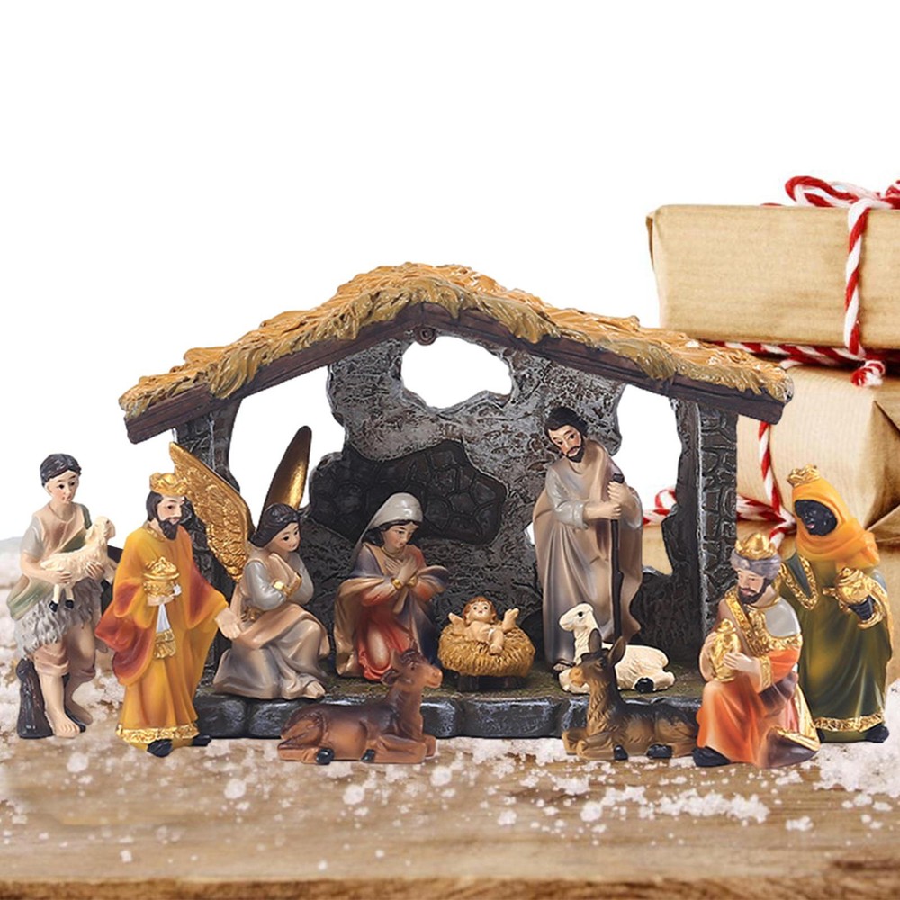 vintage nativity set with 12 figures ceramic CRECHE manger Christmas home deco