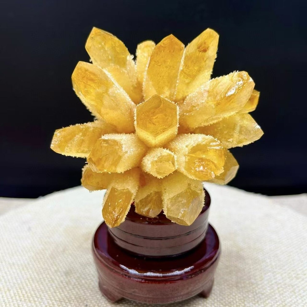 Natural Citrine Carved Cluster Crystal VUG for Reiki Healing and Decoration