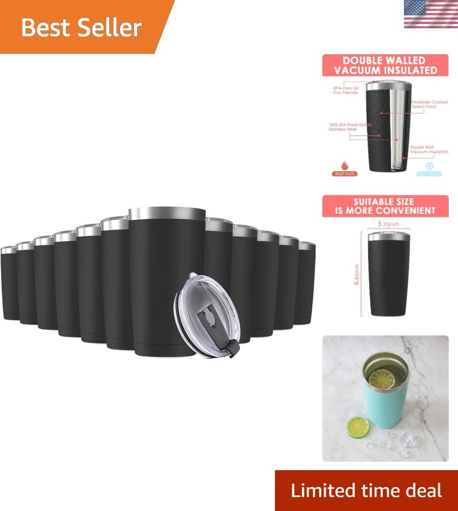 12Pack 20oz Tumbler Vacuum Insulated Travel Mug with Lids, Stainless Steel Do...