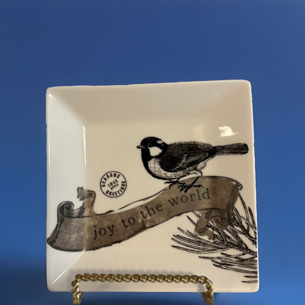 St. Nicholas Square Cake Salad Plates 7” Set (2) White Plates Grey  Preowned