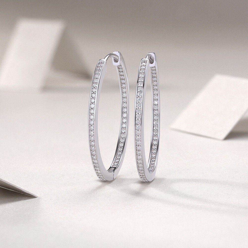 0.88 CT Moissanite Sterling Silver Round Cut Huggie Hoop Earrings