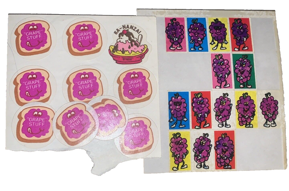 Trend Sticker Sheets Grape Stuff Scratch Sniff 2 Vtg 80s rare HTF Bananza