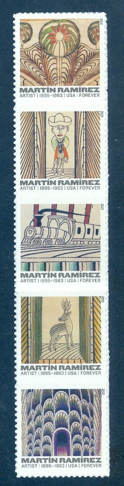 US 4968-4972 Martin Ramirez, Artist, Strip/5, Mint Never Hinged