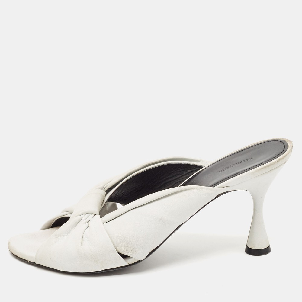 Balenaga White Leather Knot Open Toe Slide Sandals EU 40.5
