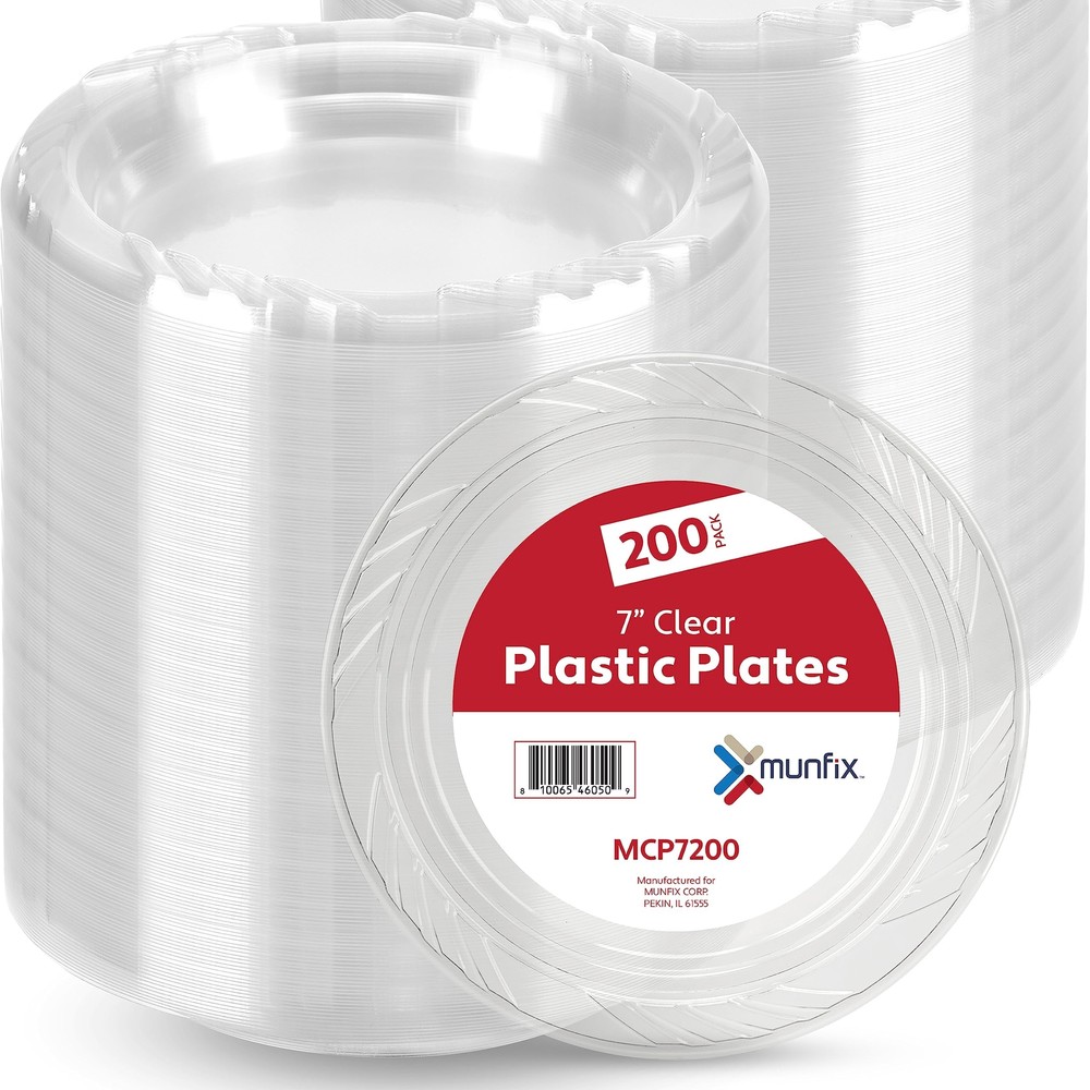 200 Clear Plastic Plates Set - 7 Inch Plastic Dessert/Salad Plates, Disposabl...