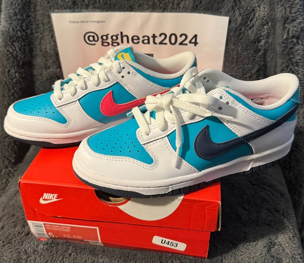 New Nike Dunk Low Dusty Cactus Youth Size 5Y White Teal Blue Pink HF4794 345