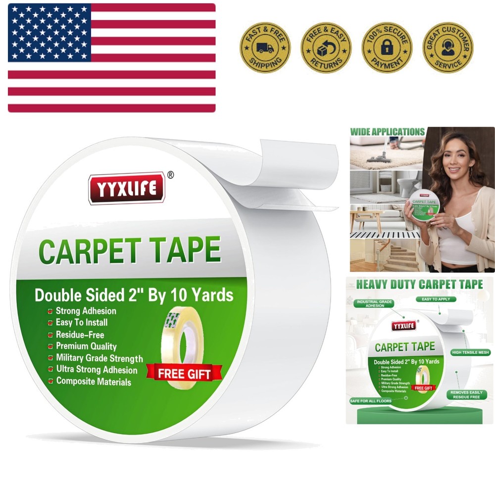 Double Sided Removable Rug Tape - Carpet Adhesive for Hardwood Floors,Non Sli...