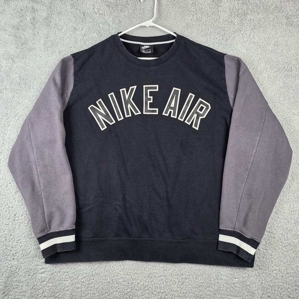 Nike Air Sweater Mens XL Black Gray Colorblock Crewneck Pullover Sweatshirt