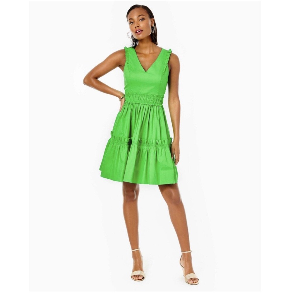 Lilly Pulitzer Women’s 16 Celiana Dress Sprout Green V-Neck Ruffle Sleeveless
