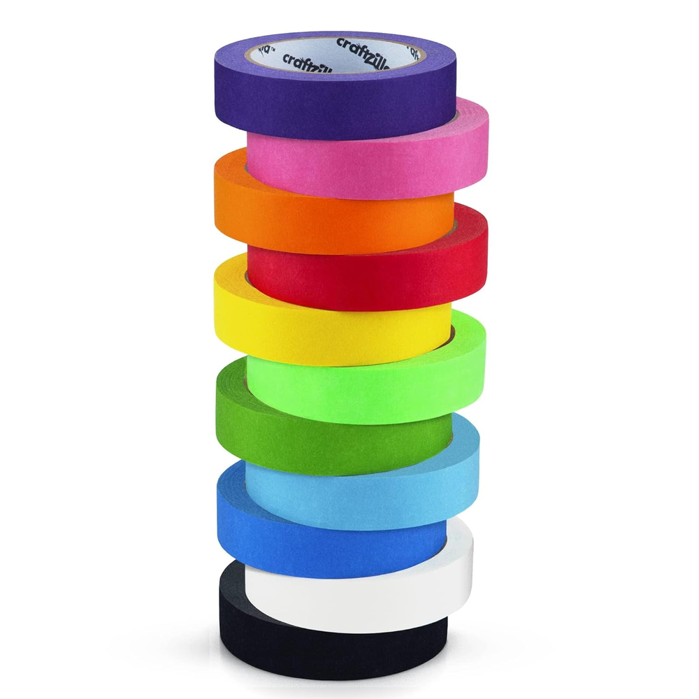 Colored Masking Tape - 11 Roll Multi- Pack, 825 Ft X 1 Inch - Colored Painters T