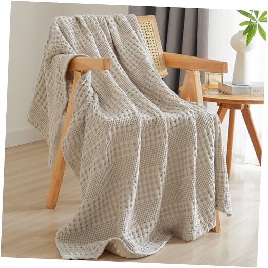 100% Cotton Waffle Weave Throw Blanket - Lightweight Throw(50
