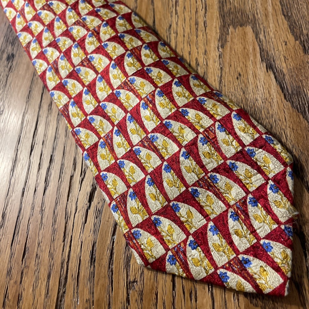 Vintage EUC Ermenegildo Zegna Silk Geometric Floral Tie Necktie Made In Italy