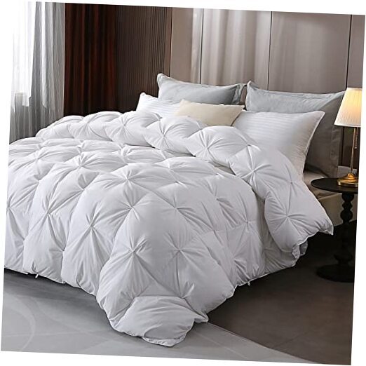 Pinch Pleat Down Feather Fibers Comforter Twin Size, Twin-Pinch Pleat White
