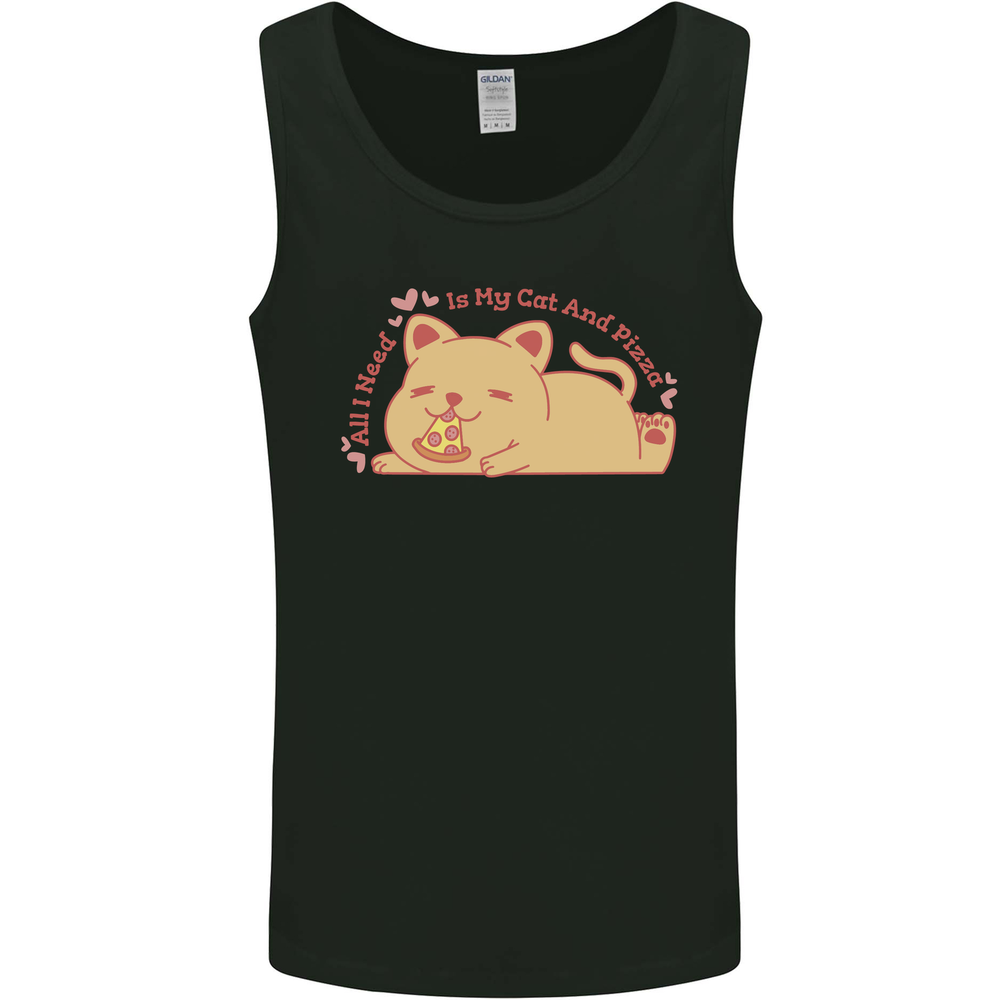 Cat and Pizza Funny Antisocial Mens Vest Tank Top