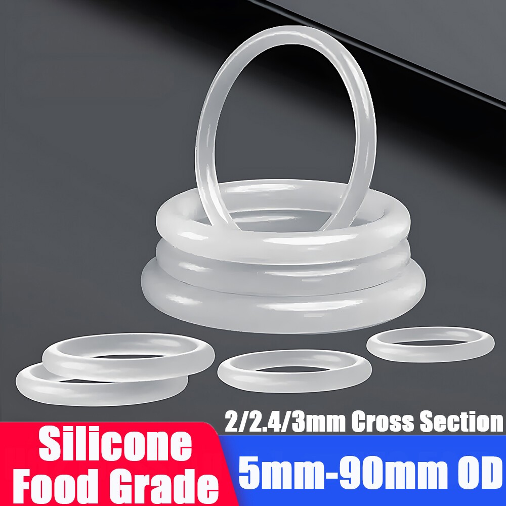 Food Grade O-Ring 2 - 3mm Cross Section Clear Silicone Rubber O Rings 5-90mm OD