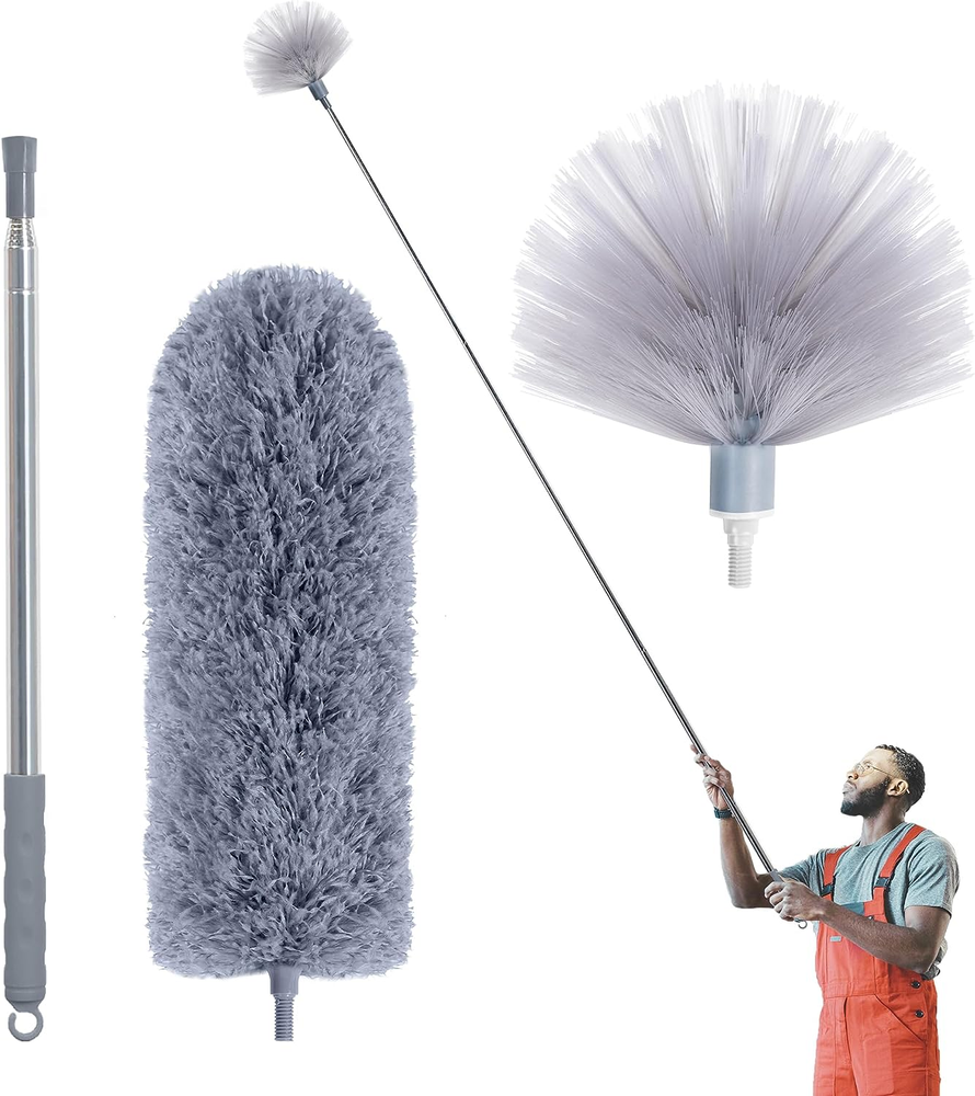 Cobweb Duster with Extension Pole, Spider Web Brush & Ceiling Cleaning Kit, 100