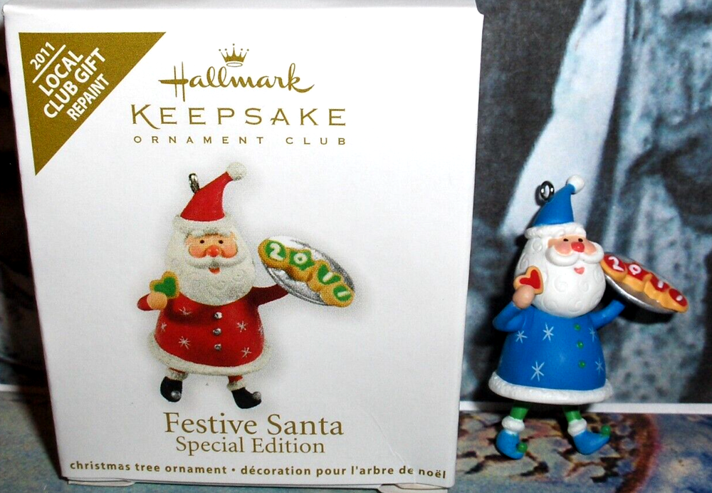 FESTIVE SANTA`2011-LOCAL GIFT CLUB REPAINT,SPECIAL EDITION HALLMARK ORNAMENT-