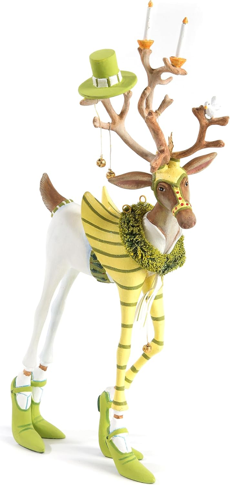 Prancer Reindeer Christmas Decoration - Holiday Figurine with Top Hat & Stripes