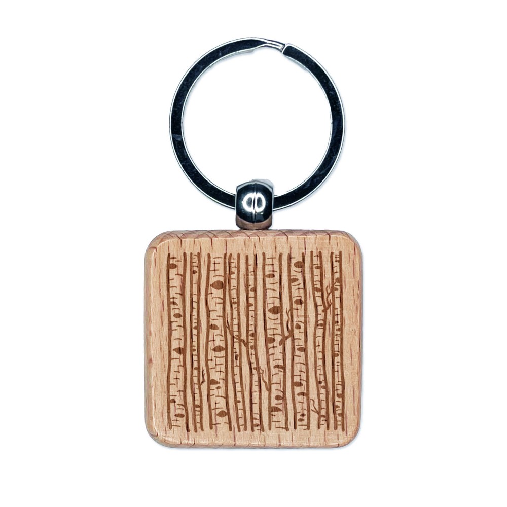 Birch Tree Winter Engraved Wooden Square Keychain Charm Gift  