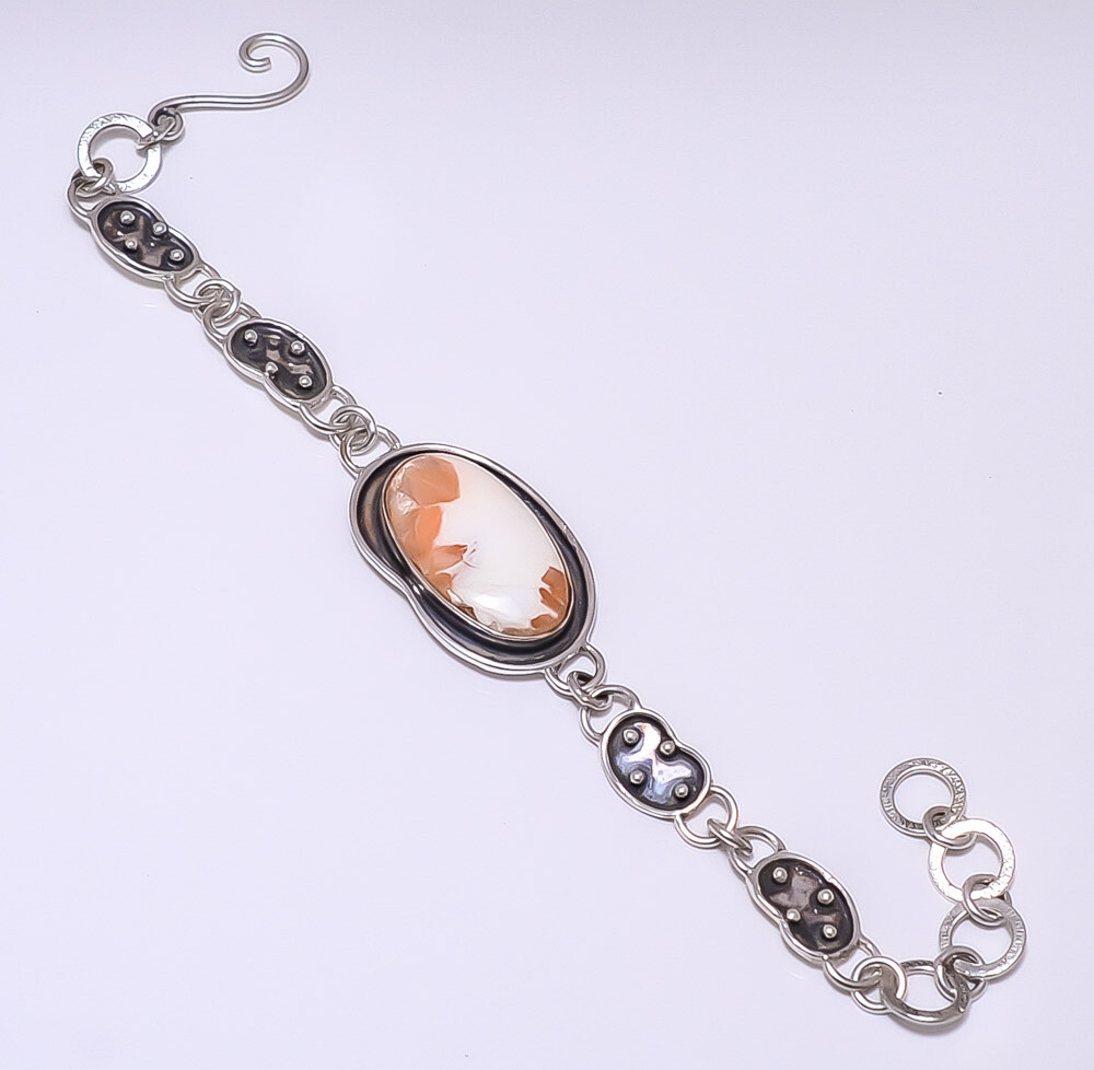 Orange Scolecite - India 925 Sterling Silver Bracelet 7.99