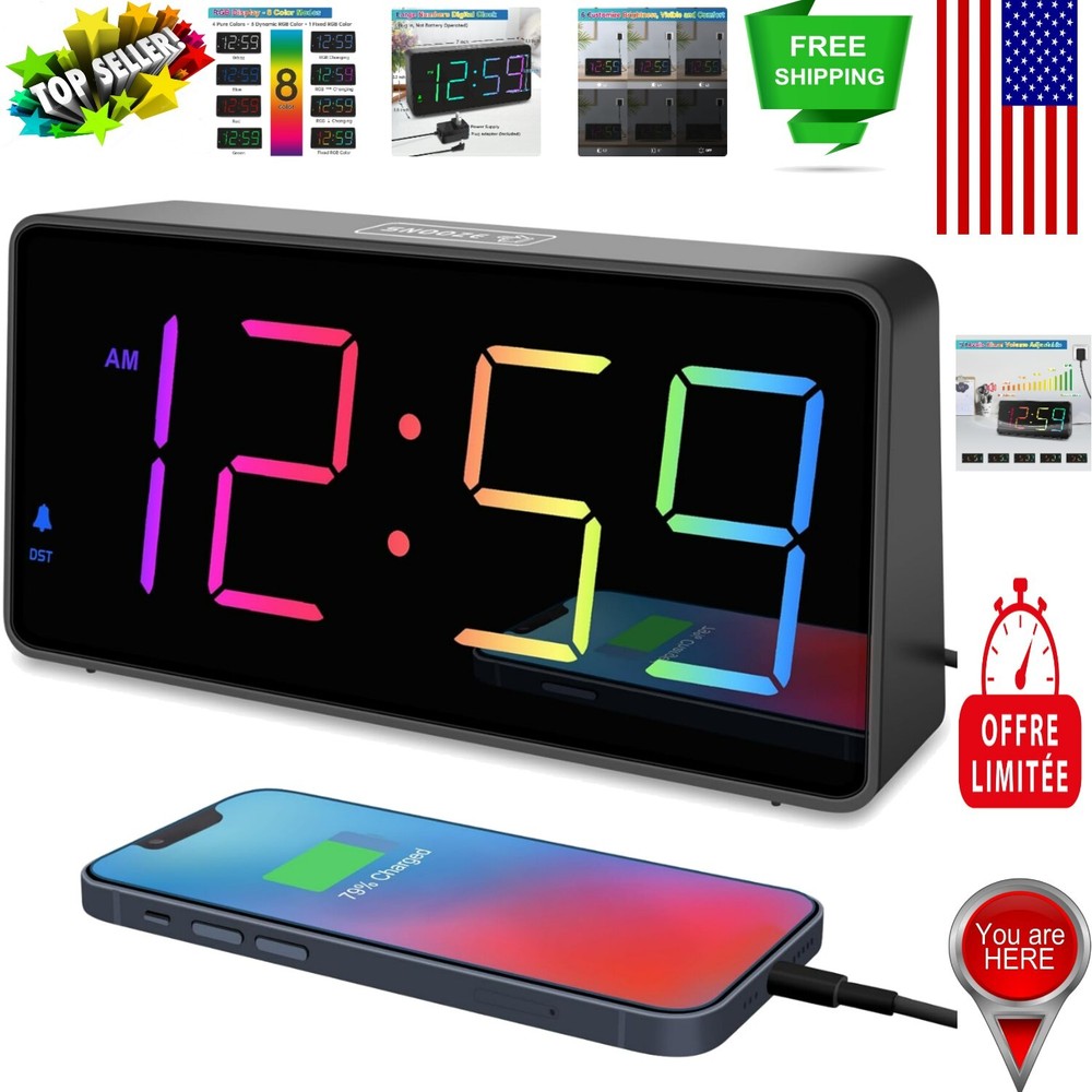 Smart Digital Alarm Clock with Loud Alarm USB Charger Adjustable Brightness
