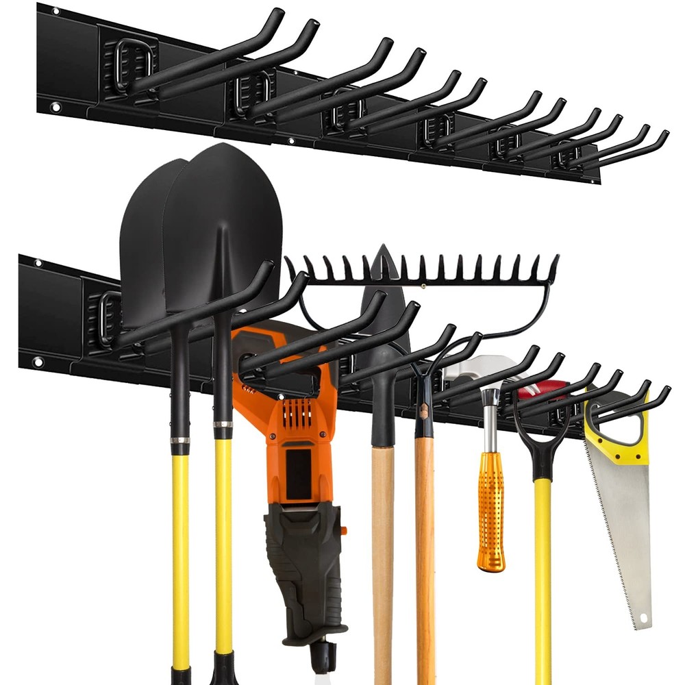 48-Inch Heavy-Duty Garage Wall Organizer with 6 Hooks & Broom Holder - 600lb Capacity
