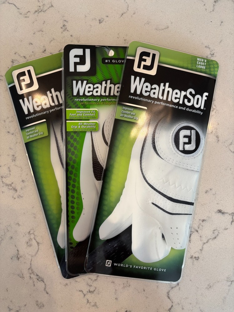 3 NEW FOOTJOY WEATHERSOF GOLF GLOVES - MEN'S CADET LARGE (WORN ON YOUR LH) **