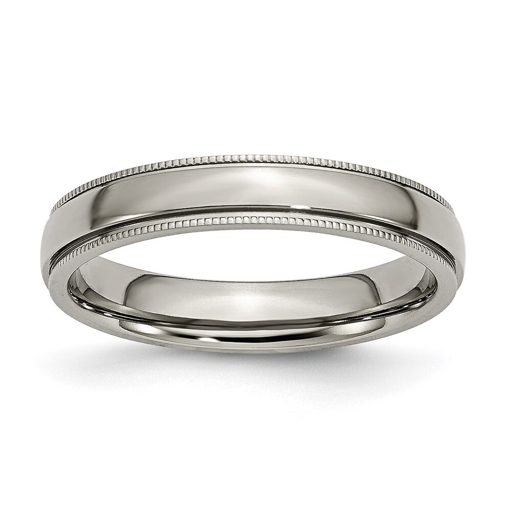 Titanium Polished 4mm Grooved and Beaded Edge Band Ring Size 6