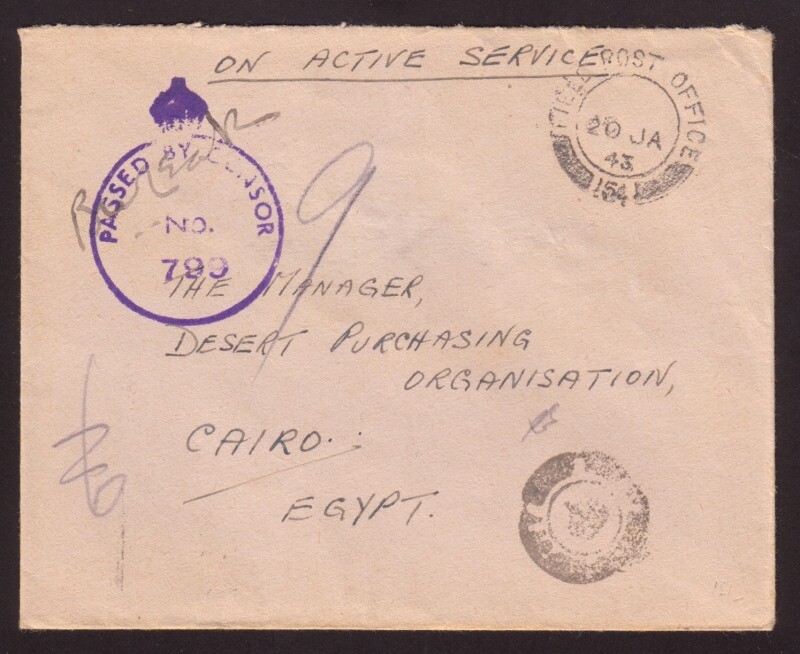 BRITISH FORCES GAZA WW2 1943 CENSORS EGYPT
