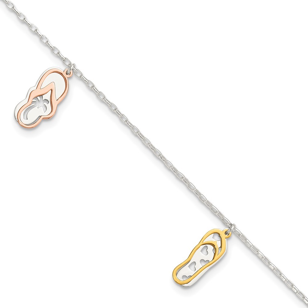 Sterling silver rose gold flip flop anklet 9 inch with 1 inch extender 2.62g