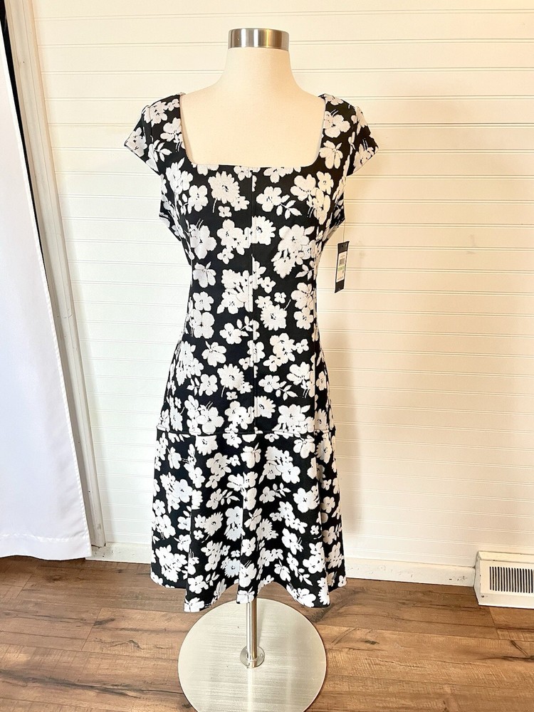 Tommy Hilfiger Floral Knit Square Neck Retro Flare Dress Size 16 New With Tags $134
