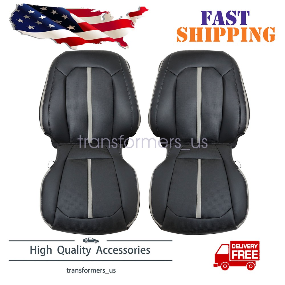 For 2015-20 Ford F150 Platinum Front Top & Bottom PERF Leather Seat Cover Black