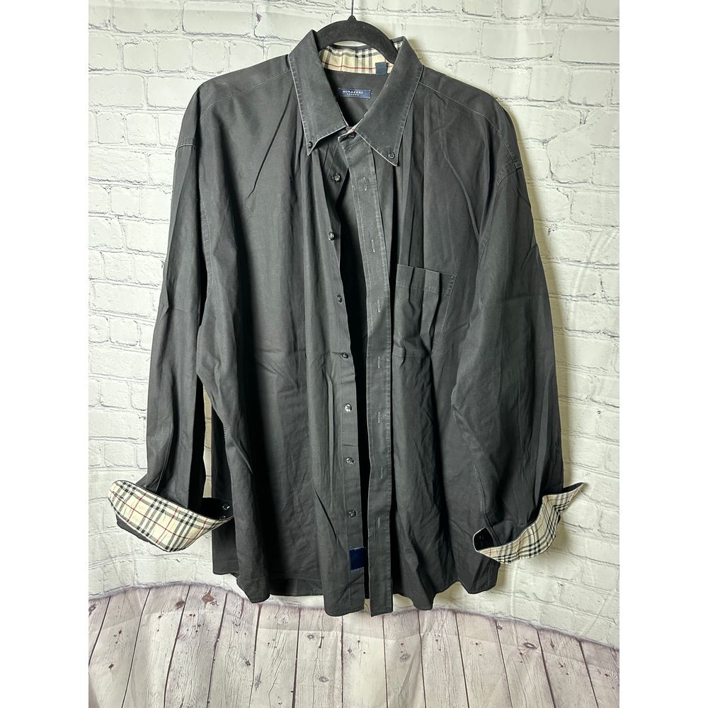 BURBERRY MENS BLACK LONG SLEEVE NOVA CHECK PRINT SHIRT (XL)  EUC
