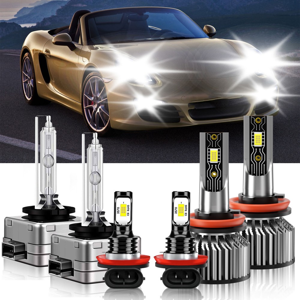 LED Headlight High Low Beam+Fog Light Bulbs Kit For Porsche Boxster 2005-2008
