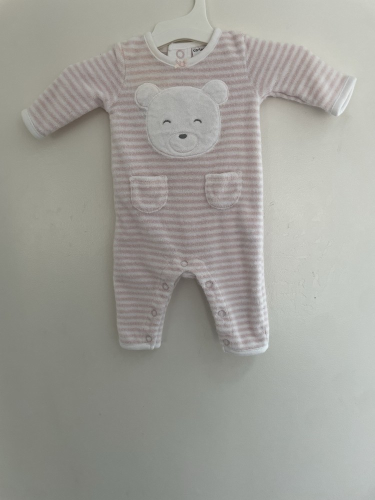 Carter's Baby Girls Cute Bear Striped Cotton French Terry Sleep & Play Pink NB