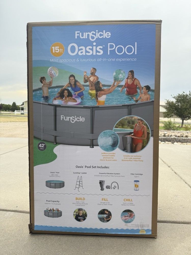 Funsicle Oasis 15ft Round Above Ground Metal Frame Swimming Pool