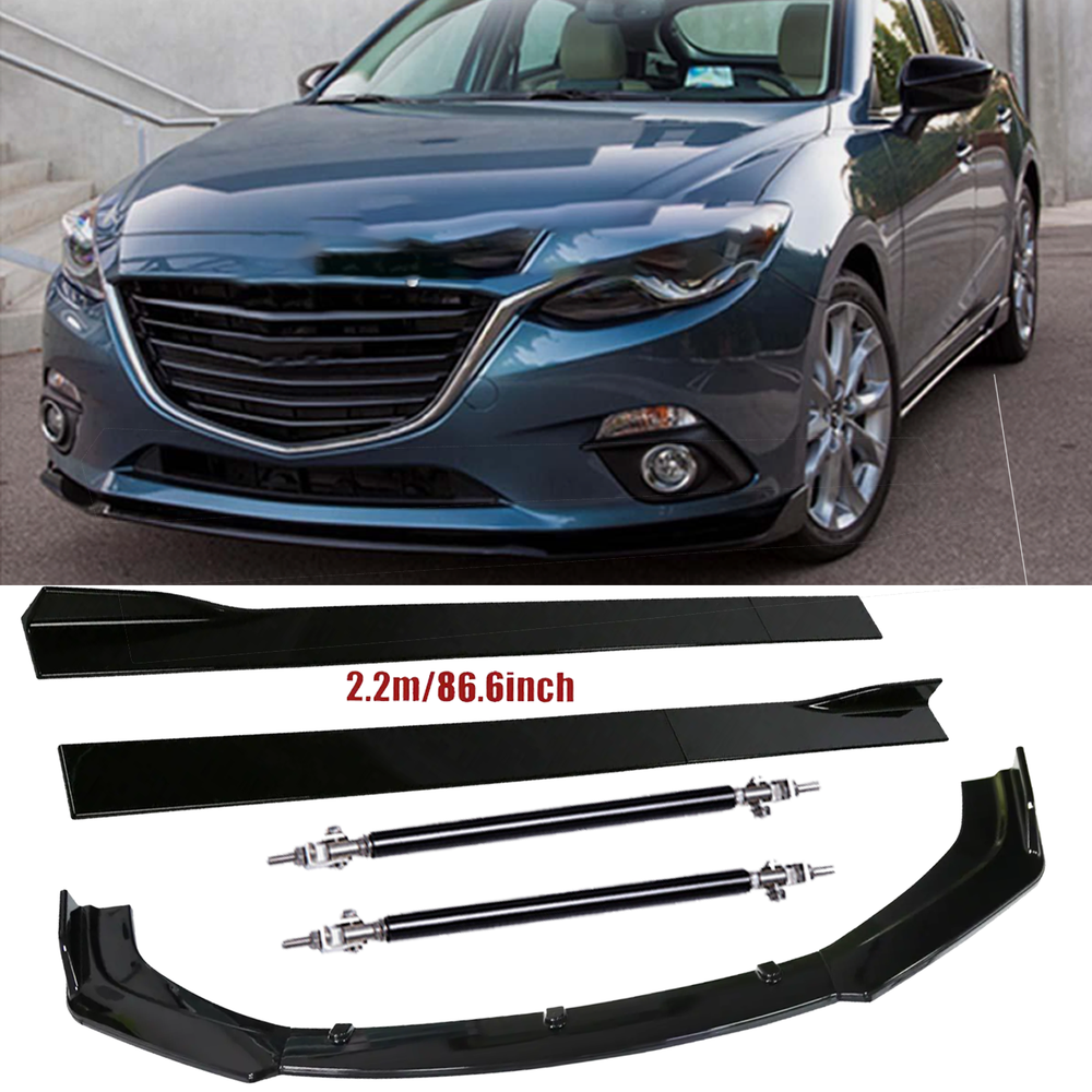 Mazda 3 2010-2022 Front Bumper Lip Splitter Spoiler Strut Rods