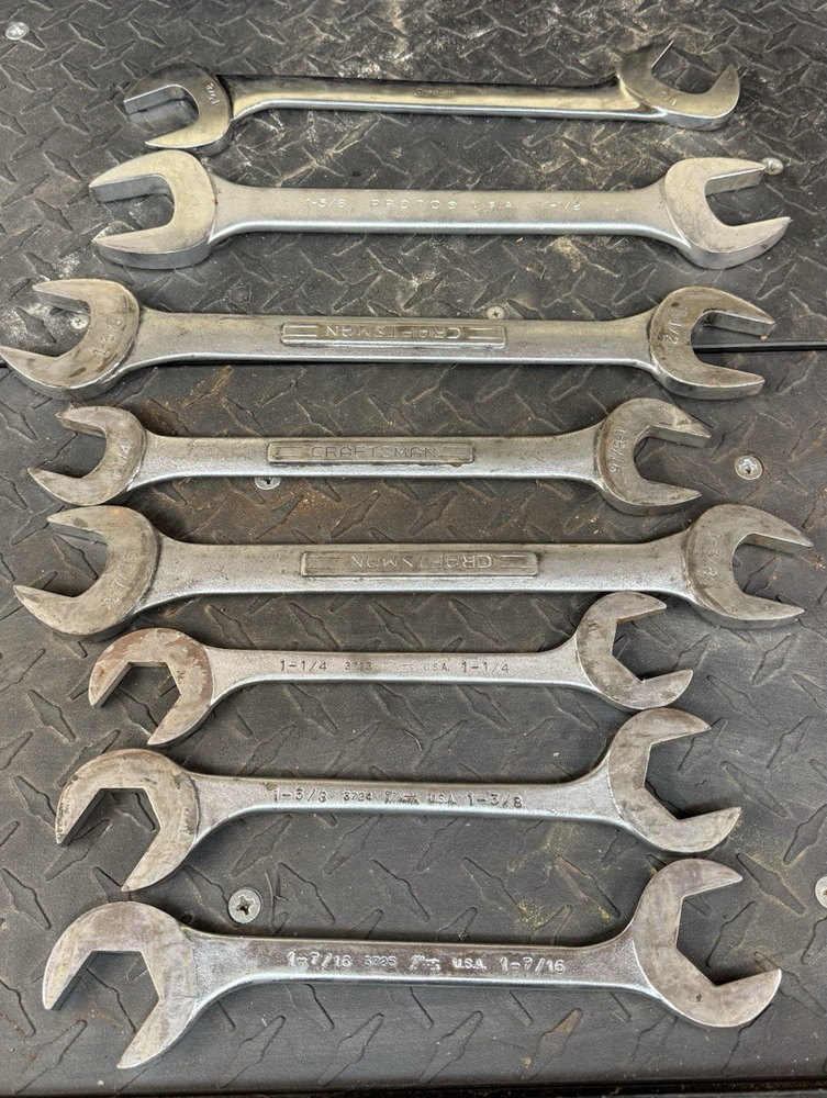 Assortment Of Eight Large Open End Wrenches-Snap On - Craftsman - Proto - Martin