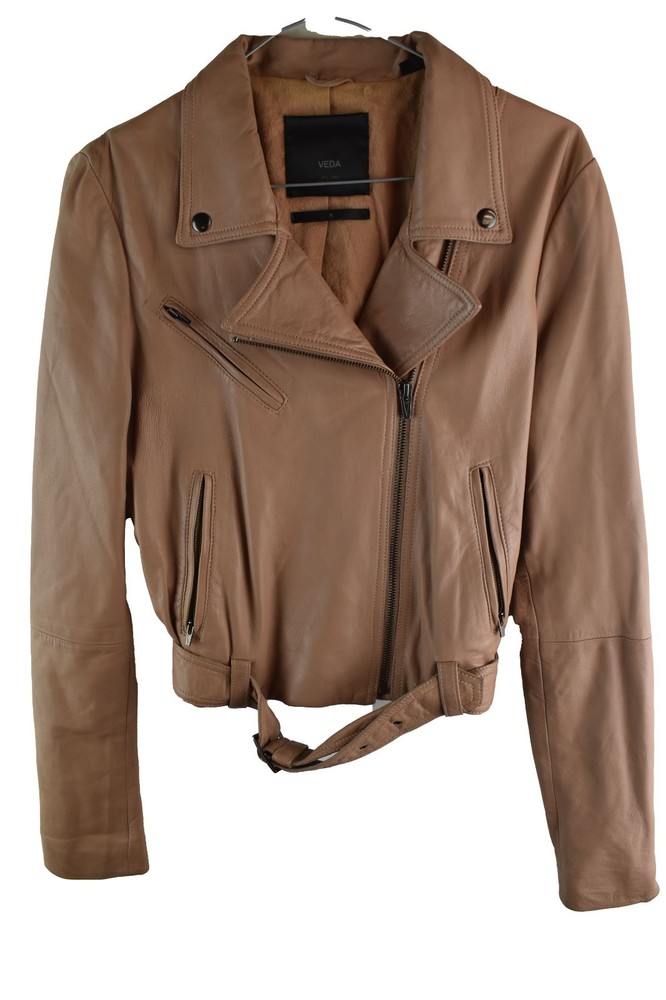 VEDA Pink Leather Biker Jacket size M Womens Full Zip Bomber Casual Outdoors