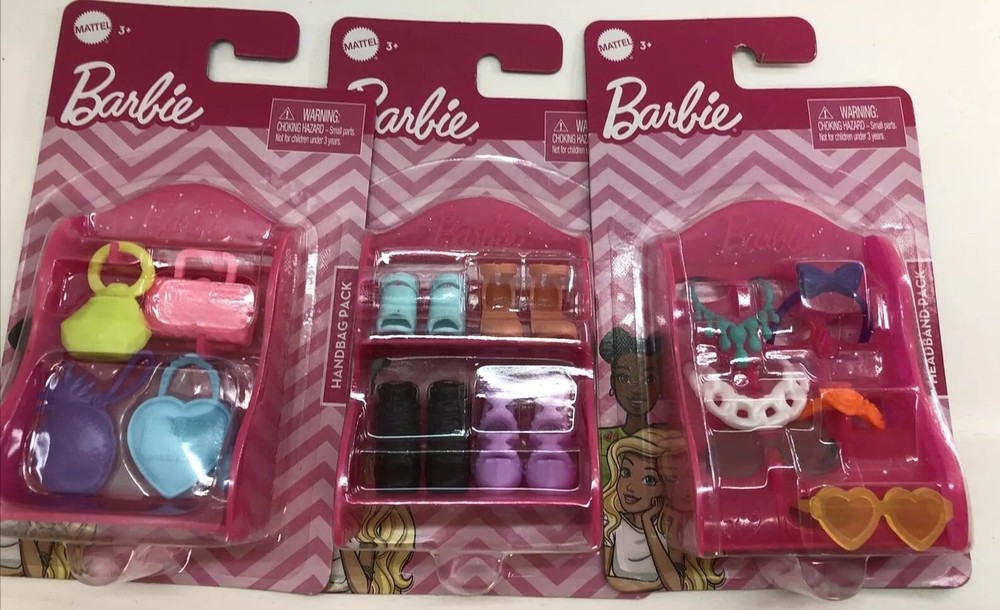Barbie Accessories Mattel Toys Lot of 3 Packs Shoes Headbands Sunglasses Handbag