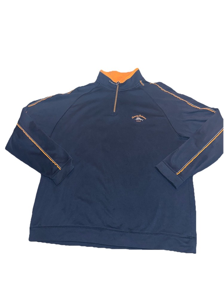 Tommy Bahama Golf Men's Blue Orange Long Sleeve Quarter Zip Pullover Size XL