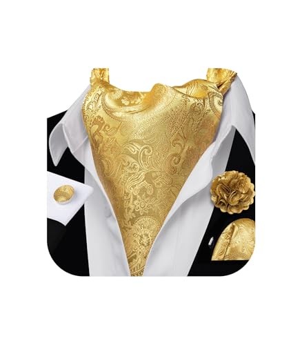 Silk Paisley Ascot Cravat Scarf with Gold Flower Design for Self-Tie or Pocket