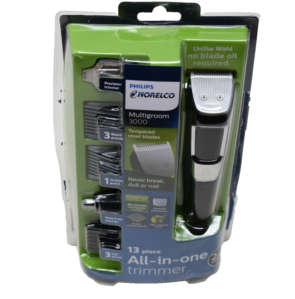Philips Norelco Multigroom 3000 with 13 attachments and damaged box  