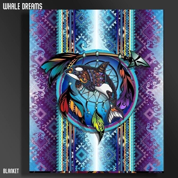 New Dreamcatcher Whale Sherpa Plush Throw Gift Blanket SOFT Killer Orca Native