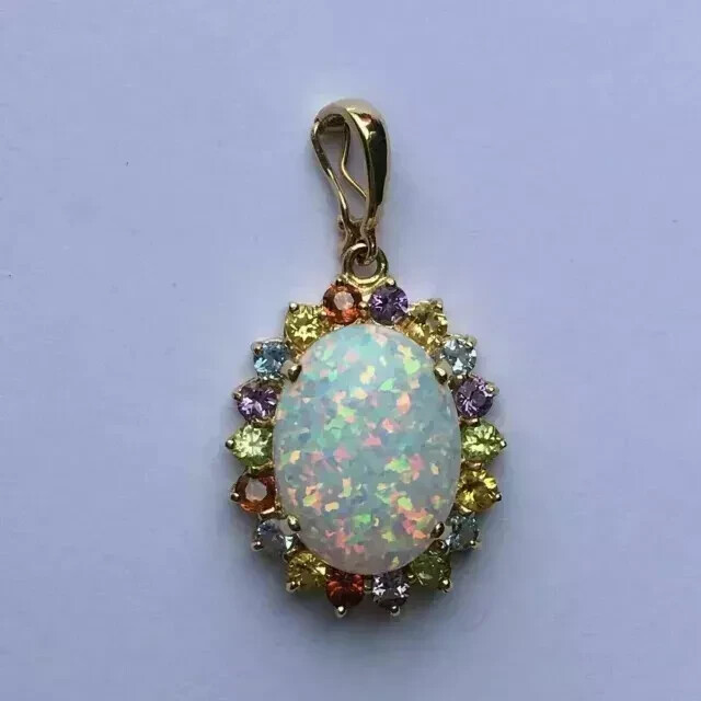 Oval Cut Simulated Fire Opal Solitaire Women's Pendant 14K Yellow Gold Plated