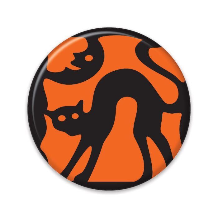 Vintage Black Cat Silhouette Halloween Button Pin